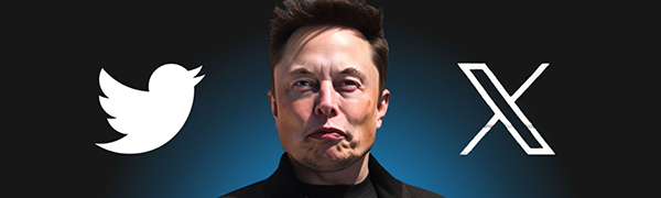 Ai zobrazení Elona Muska s logy Twitteru a X.